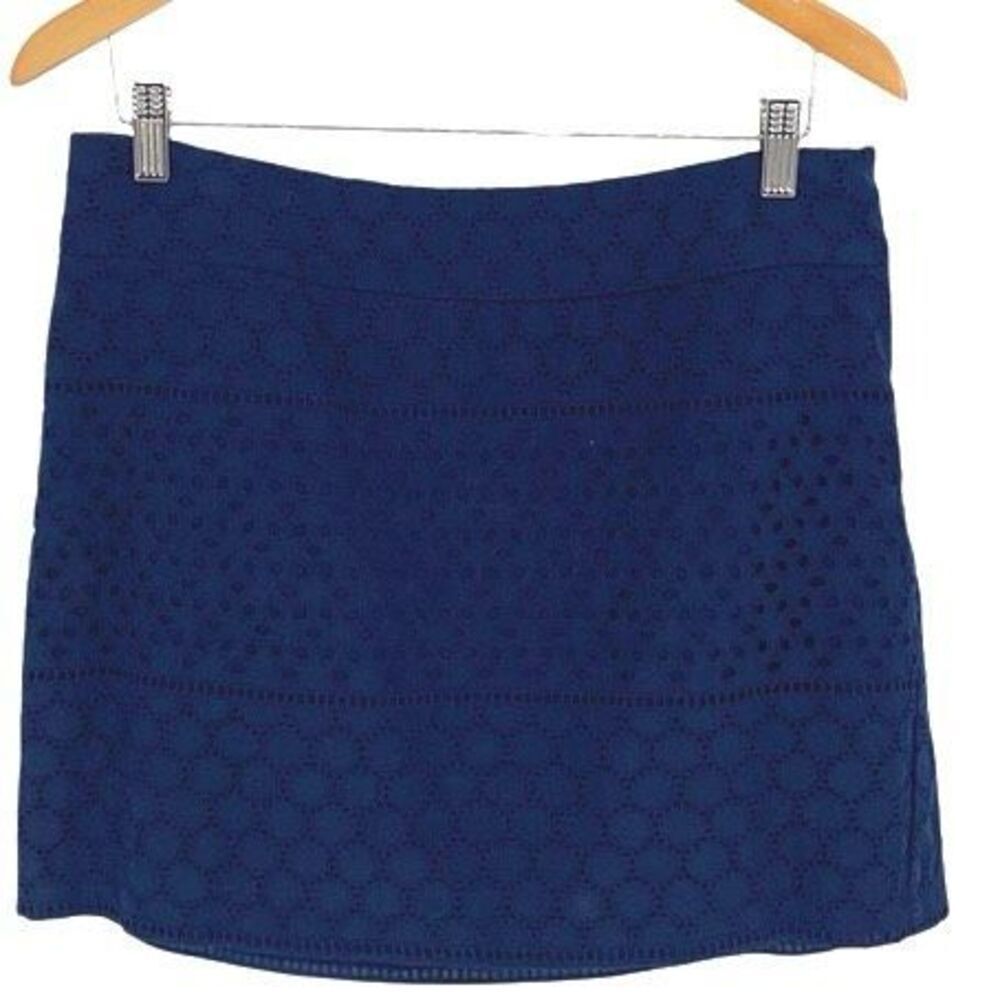 Banana Republic Womens Side Zip Embroidered Eyelet Mini Pencil Skirt Navy Sz‎ 12